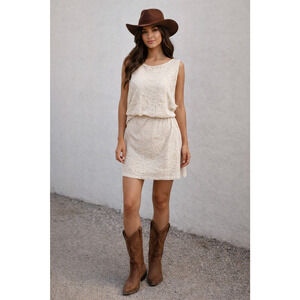 Stetson Womens Embroidered Dress Sz XL Sleeveles Cream Rayon Boho Western Rodeo